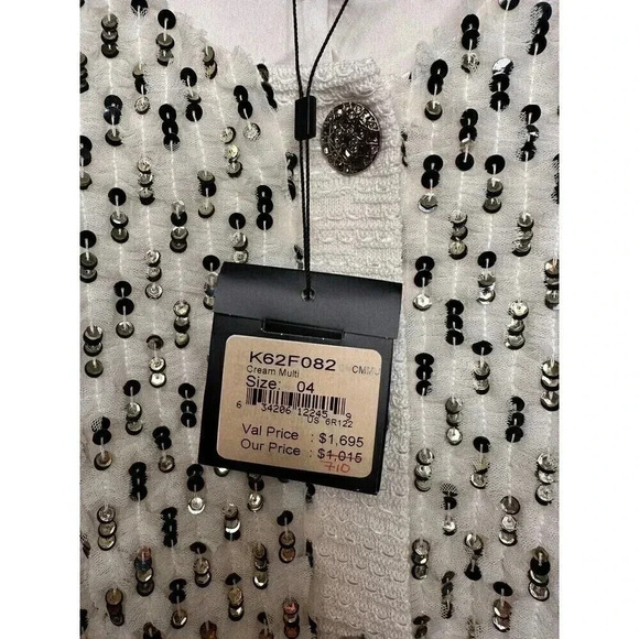 St. John Sequin Embellished Cropped Button Down Cardigan Cream Ivory Size 4 NWT - Picture 8 of 14